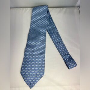 Vineyard Vines Fish Blue Silk Preppy Fishing Necktie Coastal Mens Designer Tie
